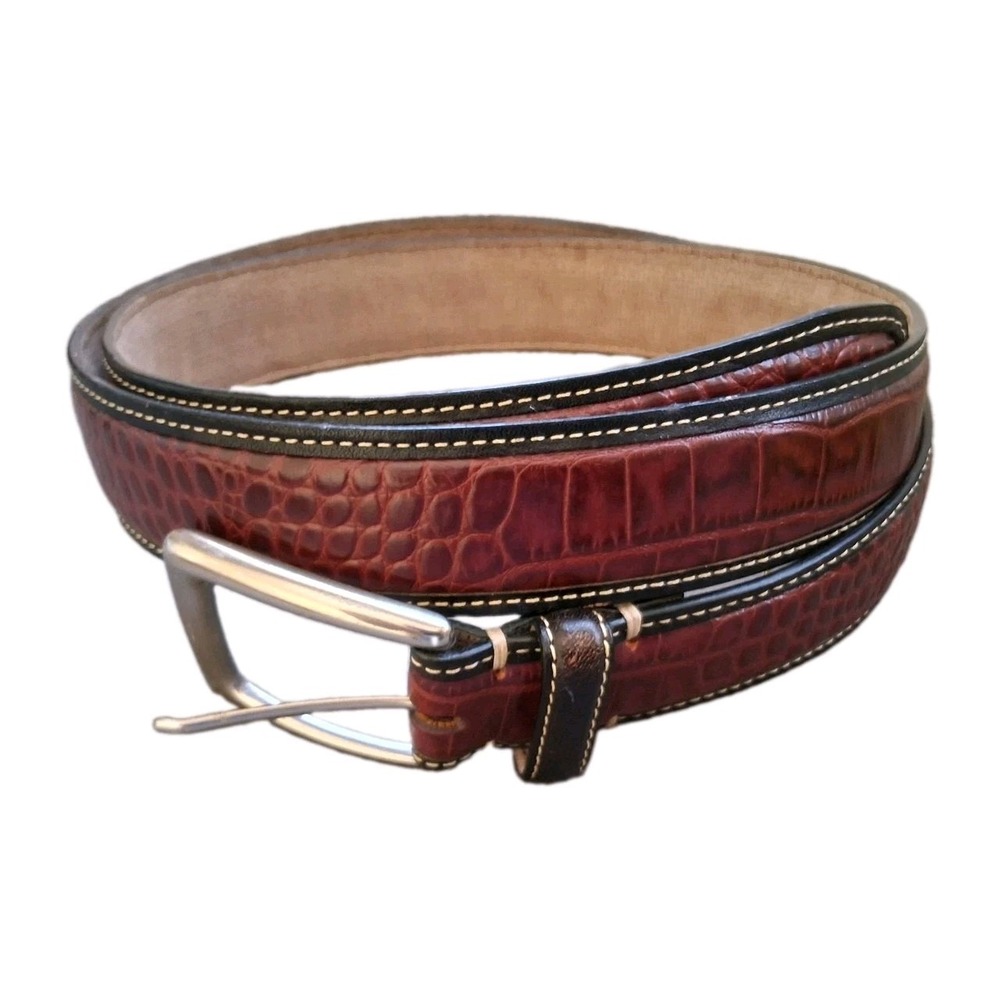 Tommy Bahama Genuine Top Grain Brown Croc Embossed Leather Belt Men's Size 42